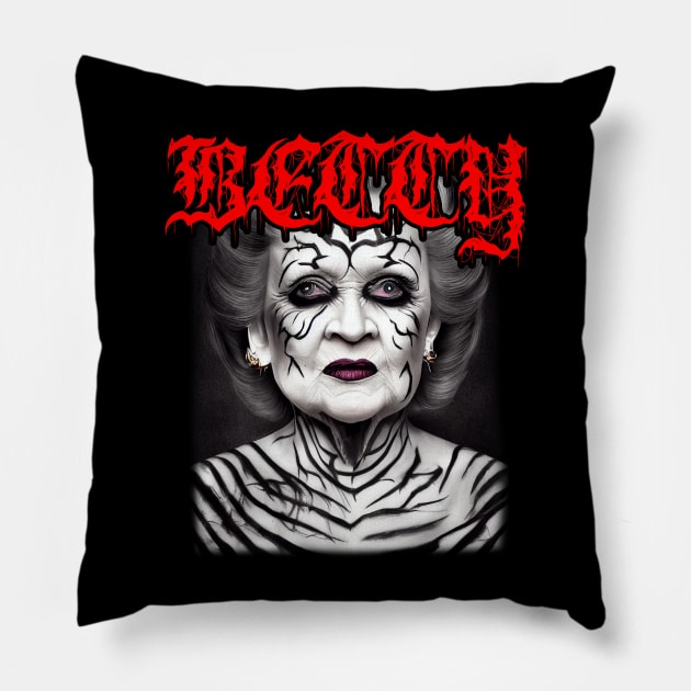 Black Metal Betty White Pillow by Soulphur Media