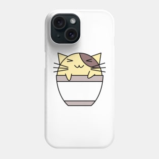 Happy cat in coffee cup with warped text yellow and brown Phone Case