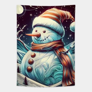 Discover Frosty's Wonderland: Whimsical Christmas Art Featuring Frosty the Snowman for a Joyful Holiday Experience! Tapestry