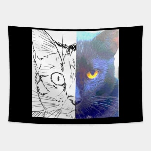 BLUE CAT CARICATURE Tapestry