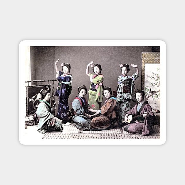 Japanese Women Playing Music & Dancing 1870s–1890s Magnet by rocketshipretro