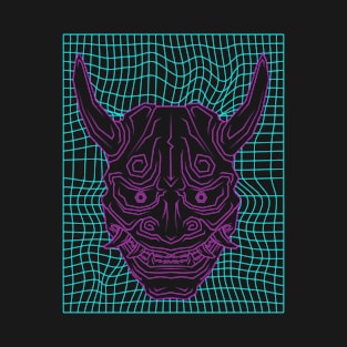 Aesthetic Synthwave Neon Pink Oni Demon T-Shirt