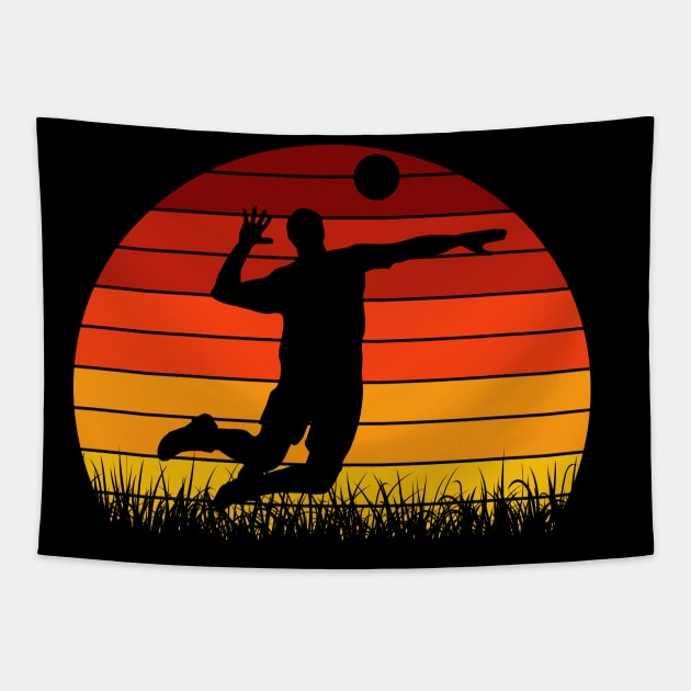 Travel back in time with beach volleyball - Retro Sunsets shirt featuring a player! Tapestry by Gomqes
