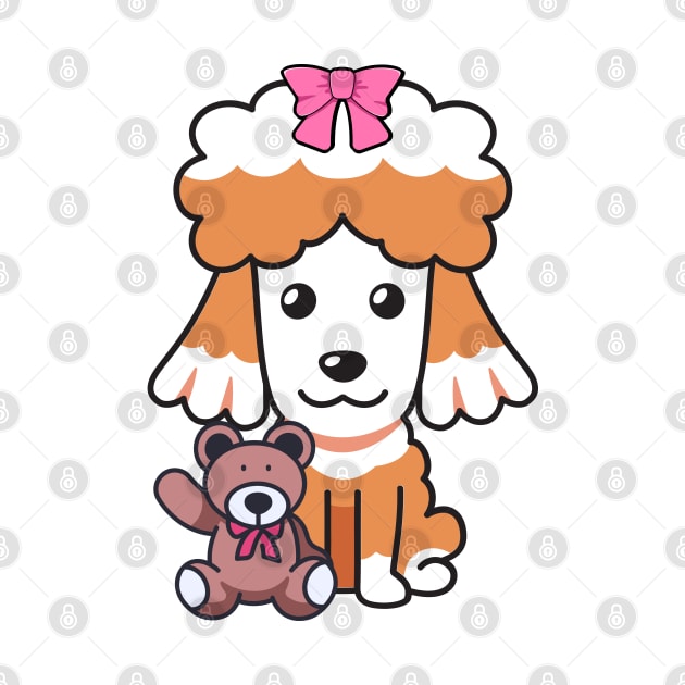 Cute Poodle holds a teddy bear by Pet Station