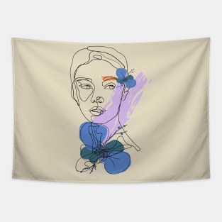 Abstract Face Girl with Flowers Tapestry