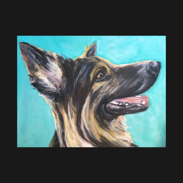 German Shepherd , blue background by Merlinsmates