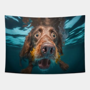 Funny dog swimming under water Tapestry