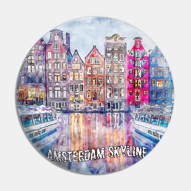 Amsterdam Skyline Water Colored. Amsterdam Netherlands Pin by admeral