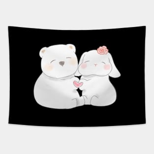 White bear anda Rabbit Couple Love | Bunniesmee Tapestry