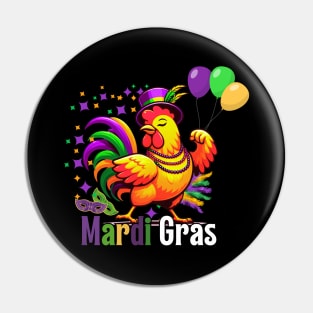 Mardi Gras Chicken Funny Farming Men Women Pin