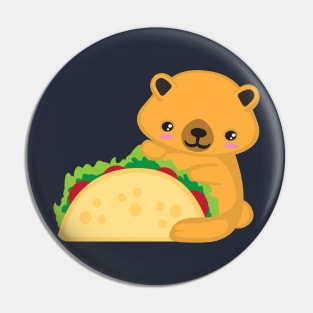 Cute Kawaii Bear with a Taco Kid Design Pin