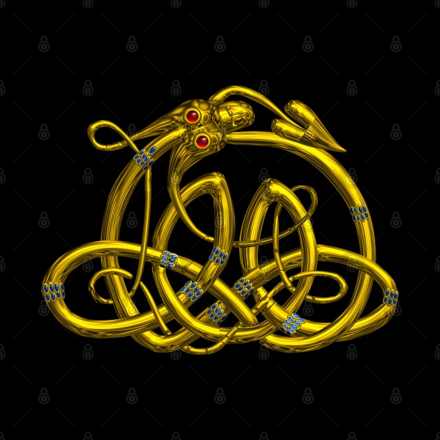 GOLD HYPER DRAGON Celtic Knots With Gemstones in Black by BulganLumini