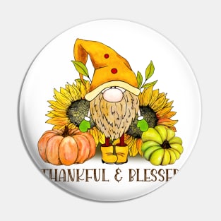 Thankful and Blessed Autumn Gnome Pin