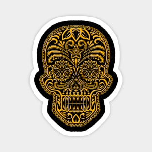 Intricate Yellow and Black Sugar Skull Magnet