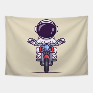 Cute Astronaut Riding Motorbike Cartoon Tapestry