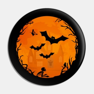 Orange and Black Spooky Halloween Bats Scene Cheeky Witch® Pin