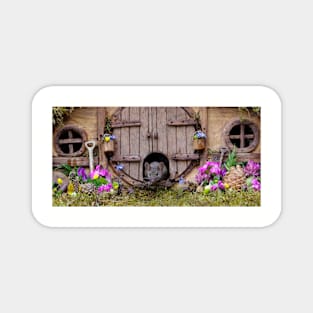 George the mouse in a log pile House spring Magnet