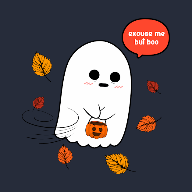 Sad ghost with a pumpkin by My Happy-Design