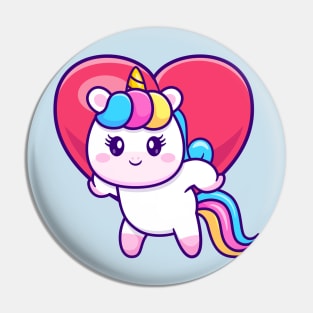 Cute Unicorn Bring Love Heart Cartoon Pin