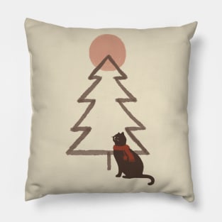 Abstract Minimal Christmas tree and cat Pillow