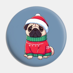 Cute Christmas Pug in Sweater Pin