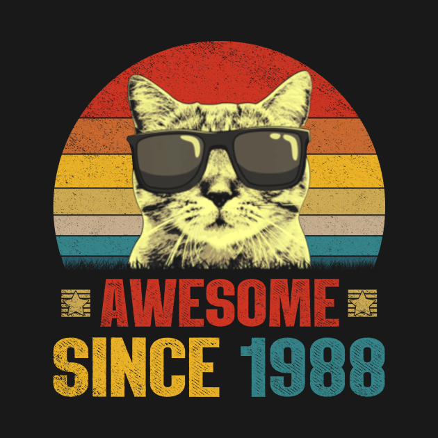 Discover Awesome Since 1988 35th Birthday Gift Cat Lover - Awesome Since 1988 35th Birthday Gift - T-Shirt