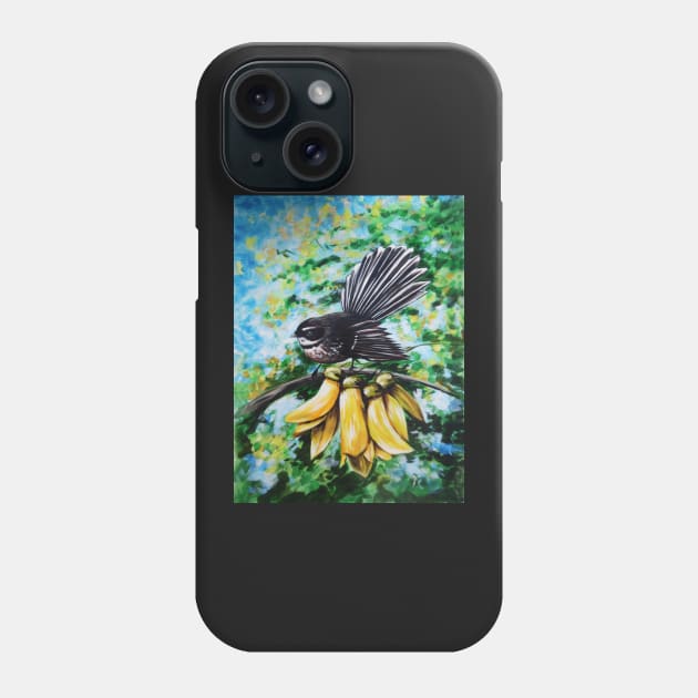 Fantail in Kowhai Blooms Phone Case by irajane