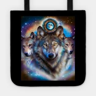 Cosmic Space Wolf Wolves Pack Moon Tote