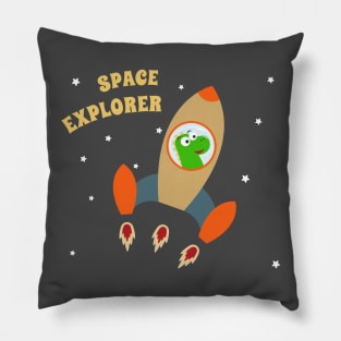 cute dinosaur astronaut play with his rocket. Pillow