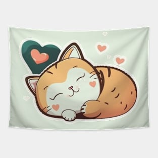 Sleepy Cat Valentine's Day Tapestry