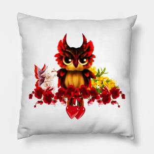 Beautiful fantasy owl with flowers Pillow