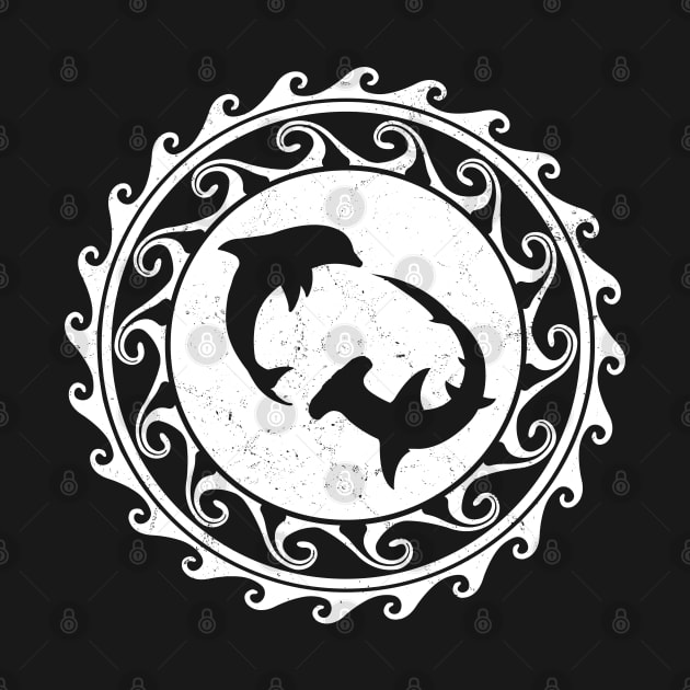 Hammerhead Shark and Dolphin on Polynesian Sun by NicGrayTees