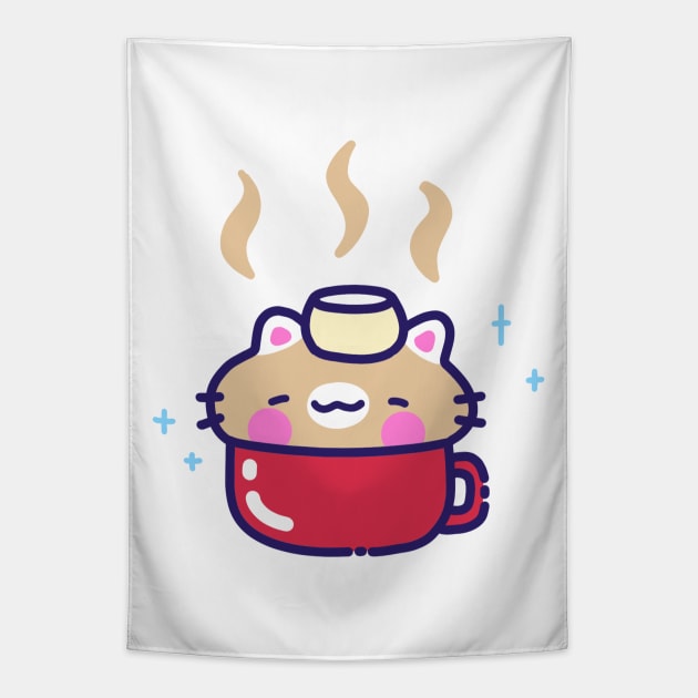 Hot Chocolate Cat Tapestry by GeraldineDraws