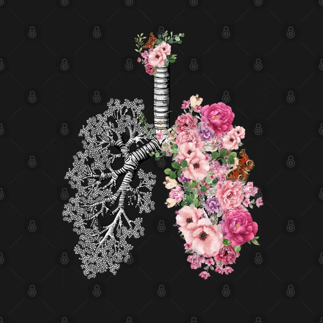 Lung Anatomy, vintage pink roses, Cancer Awareness by Collagedream