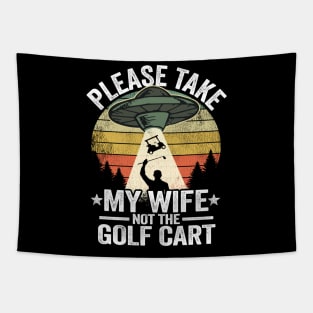 Golfing Golf Funny UFO Abduction Golf Cart Vintage Tapestry