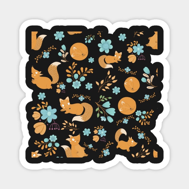 Cute foxy pattern with flowers and fox pups - Fox - Magnet | TeePublic