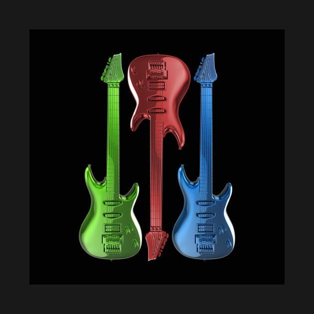 Three colourful rock guitars with high gloss reflection. by victorhabbick