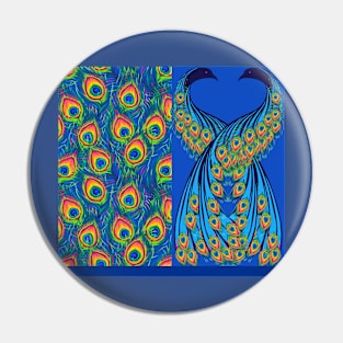 Peacock And Feathers Colorful Paisley Half And Half Pin