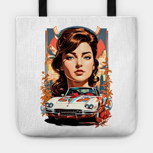 Sport Car Woman Poster retro vintage floral design Tote