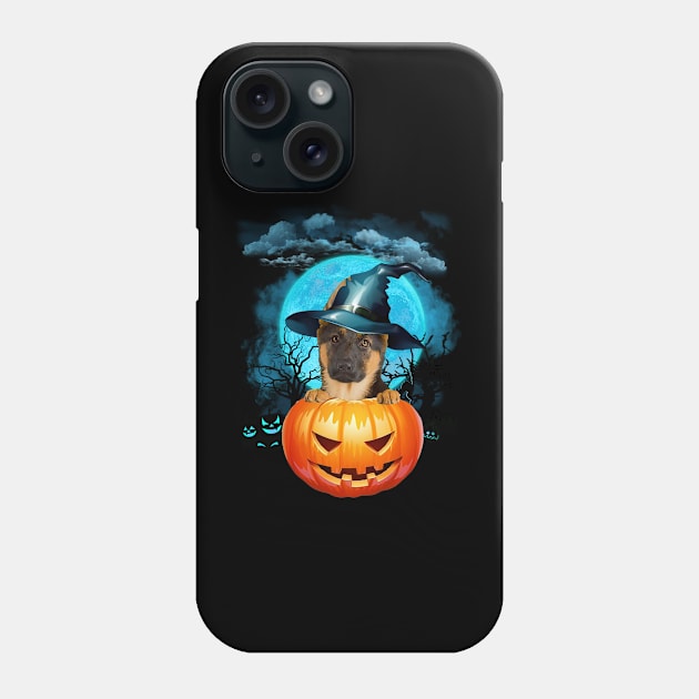 German Shepherd Witch Hat Pumpkin And Blue Moon Halloween Phone Case by Tagliarini Kristi