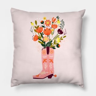 Pink Cowboy Boot and Wild Flower Bouquet Pillow