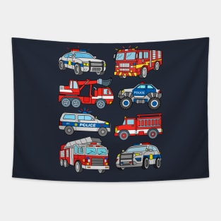 Police Cars and Firetrucks Tapestry