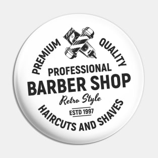 Barbershop print with pole and clipper. Monochrome retro design. Pin