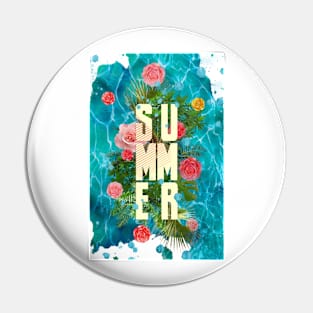 Summer collage with flowers and palm trees Pin