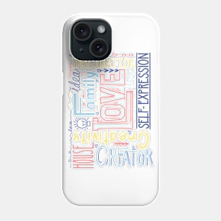 Lettering composition of different words.Family, love and inspiration Phone Case