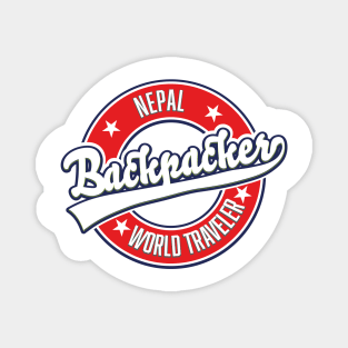Nepal backpacker world traveler retro logo. Magnet