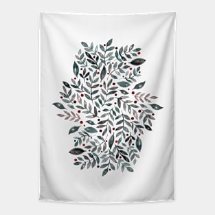 Seasonal branches and berries -  grey and burgundy Tapestry