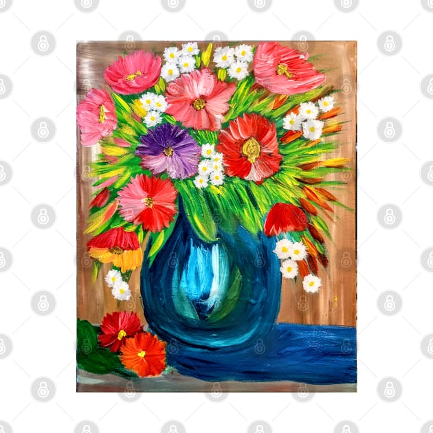 Some abstract mixed flowers in a metallic vase by kkartwork