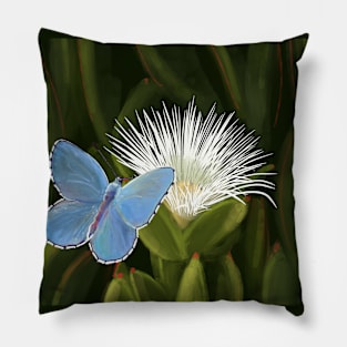 Blue butterfly and flower Pillow