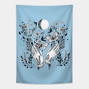 Full Moon Magic Of Nature With Blackbirds And Butterflies Tapestry